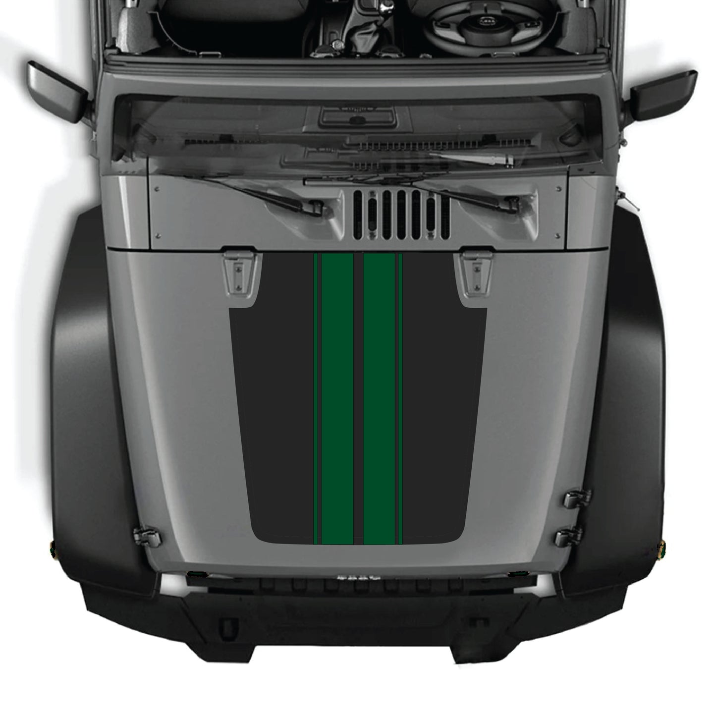 Jeep Wrangler JK JKU hood decal with black and white stripe graphic kit by CarCode, made from premium vinyl material.
