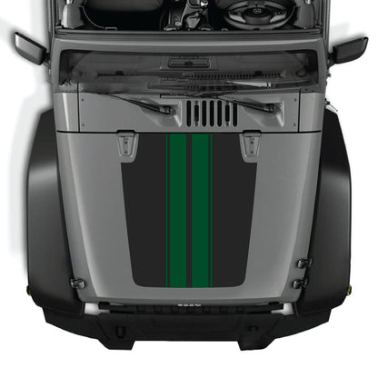 Jeep Wrangler JK JKU hood decal with black and white stripe graphic kit by CarCode, made from premium vinyl material.
