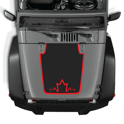 Canada flag hood decal with border graphic kit on a Jeep Wrangler JK JKU, made of premium vinyl by CarCode.