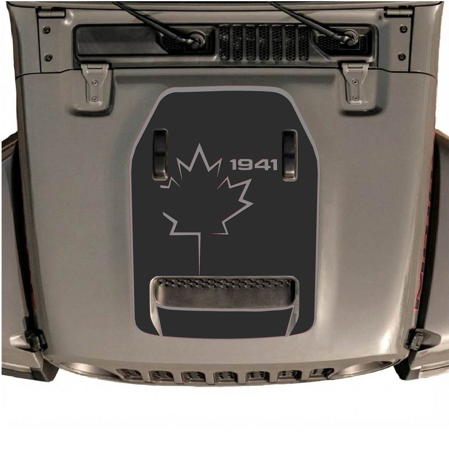 Hood Panel Decal/Sticker - 1941 Canada Leaf with Border Graphic Decal Graphic Kit - For Jeep JL JLU 392 2018 - Premium Vinyl