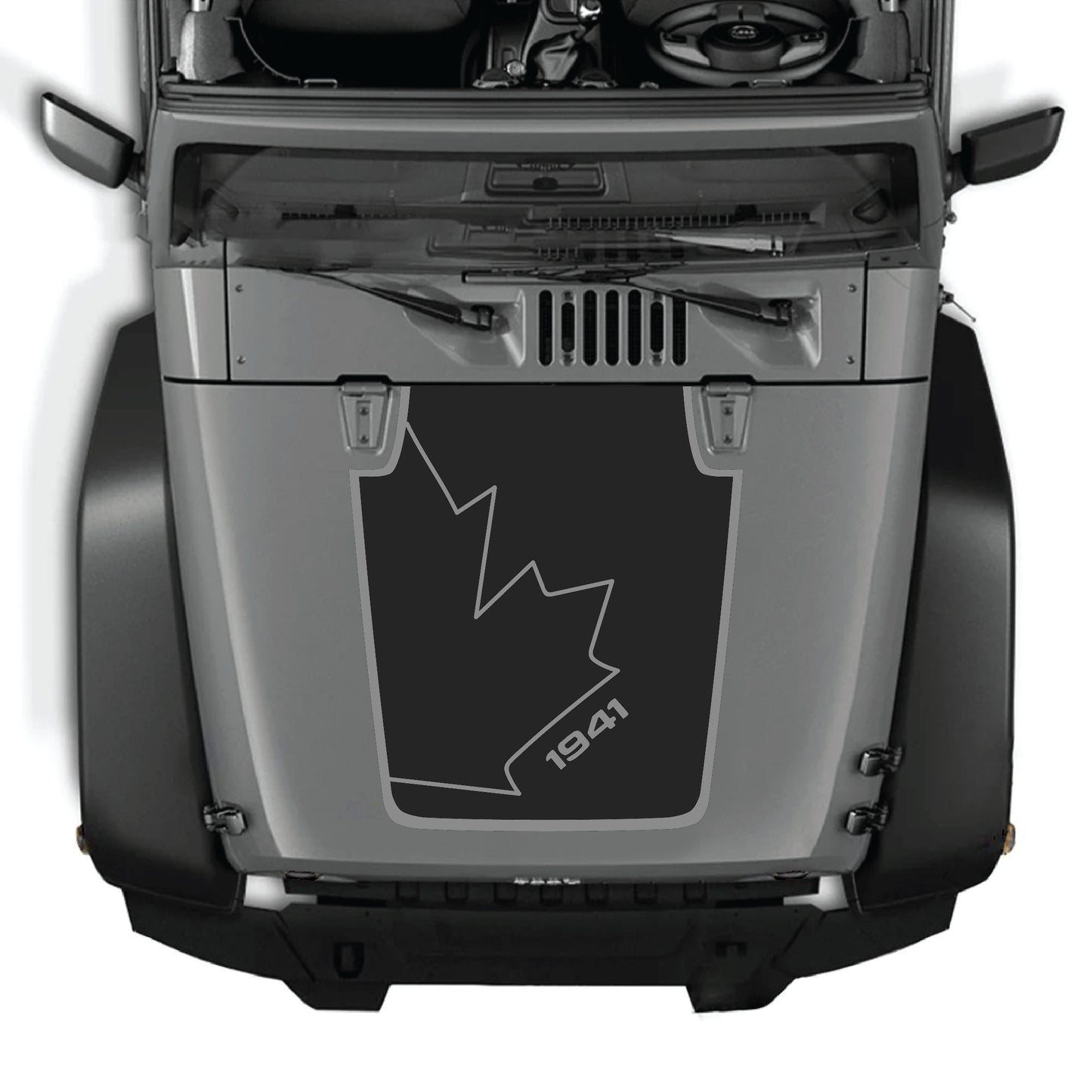 CarCode Canada full leaf hood decal with border for Jeep Wrangler JK JKU 2007-2018, made of premium vinyl.