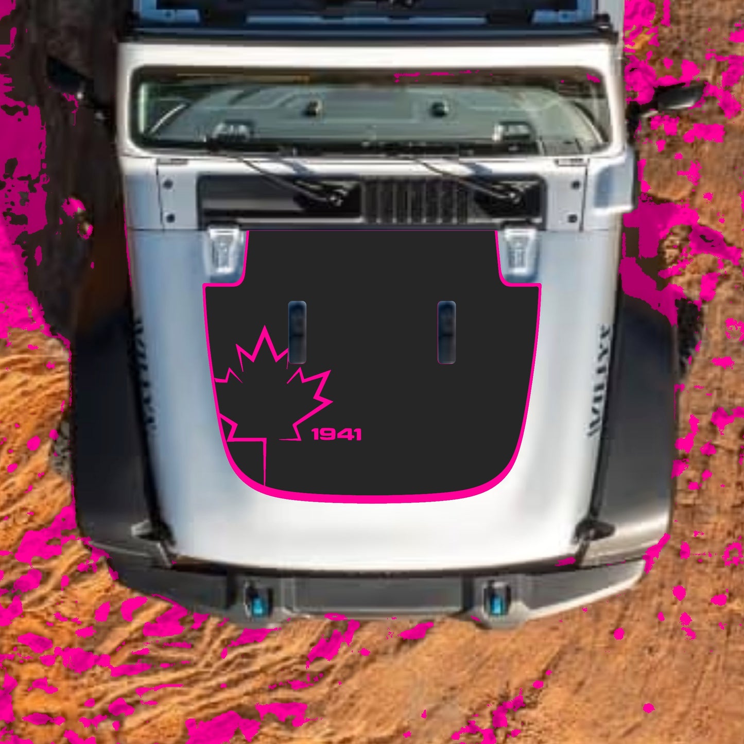 Hood Panel Decal/Sticker - Canada Leaf 1941 with Border Graphic Decal Graphic Kit - For Jeep JL JLU Sahara 2018-2025 - Premium Vinyl