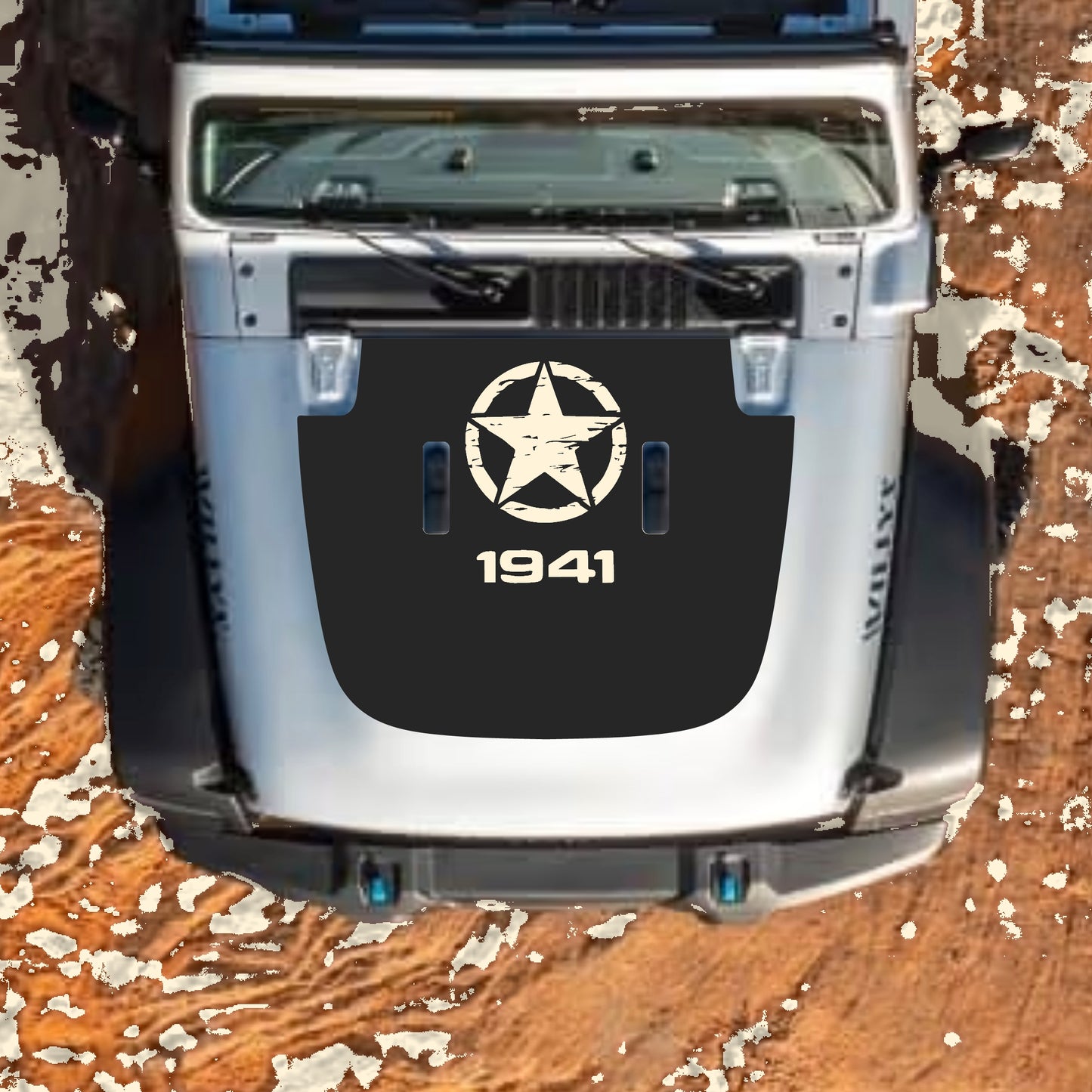 Hood Panel Decal/Sticker - Top Star 1941 Graphic Decal Graphic Kit - For Jeep JL JLU Sahara 2018-2025 - Premium Vinyl