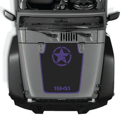 Jeep Wrangler JK hood decal featuring a 1941 star with border design, made of premium vinyl by CarCode.