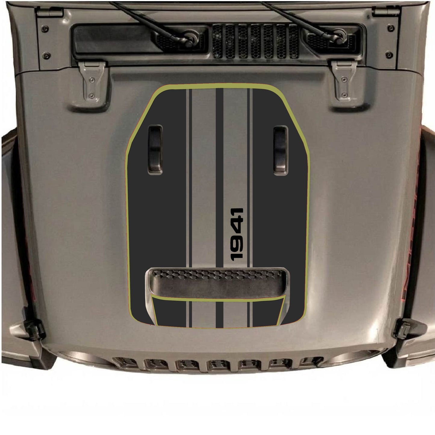 Hood Panel Decal/Sticker - Black 1941 Stripes with Border Graphic Decal Graphic Kit - For Jeep JL JLU 392 2018 - Premium Vinyl