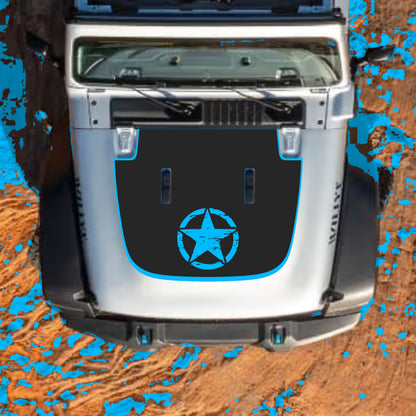 Hood Panel Decal/Sticker - Full Star with Border Graphic Decal Graphic Kit - For Jeep JL JLU Sahara 2018-2025 - Premium Vinyl