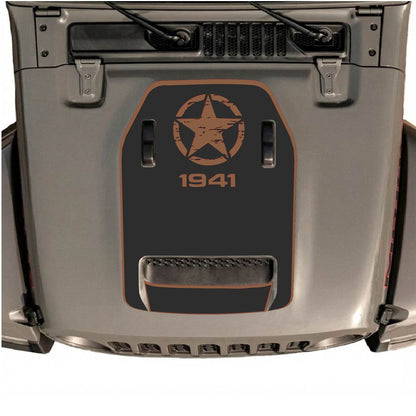 Hood Panel Decal/Sticker - 1941 Top Star with Border Graphic Decal Graphic Kit - For Jeep JL JLU 392 2018 - Premium Vinyl