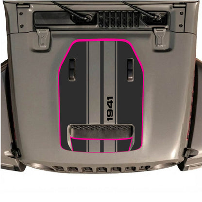 Hood Panel Decal/Sticker - Black 1941 Stripes with Border Graphic Decal Graphic Kit - For Jeep JL JLU 392 2018 - Premium Vinyl