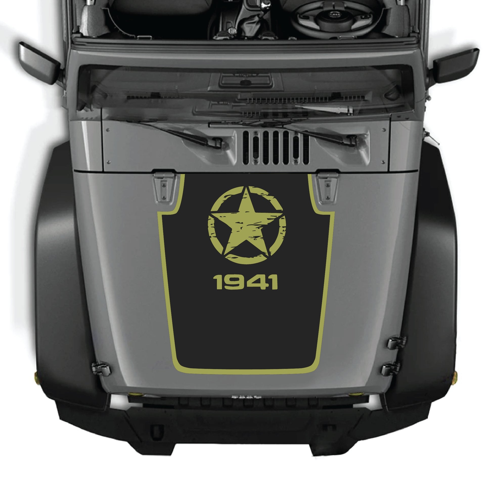 Jeep Wrangler JK hood decal by CarCode featuring a Top Star 1941 with border graphic in premium vinyl material.