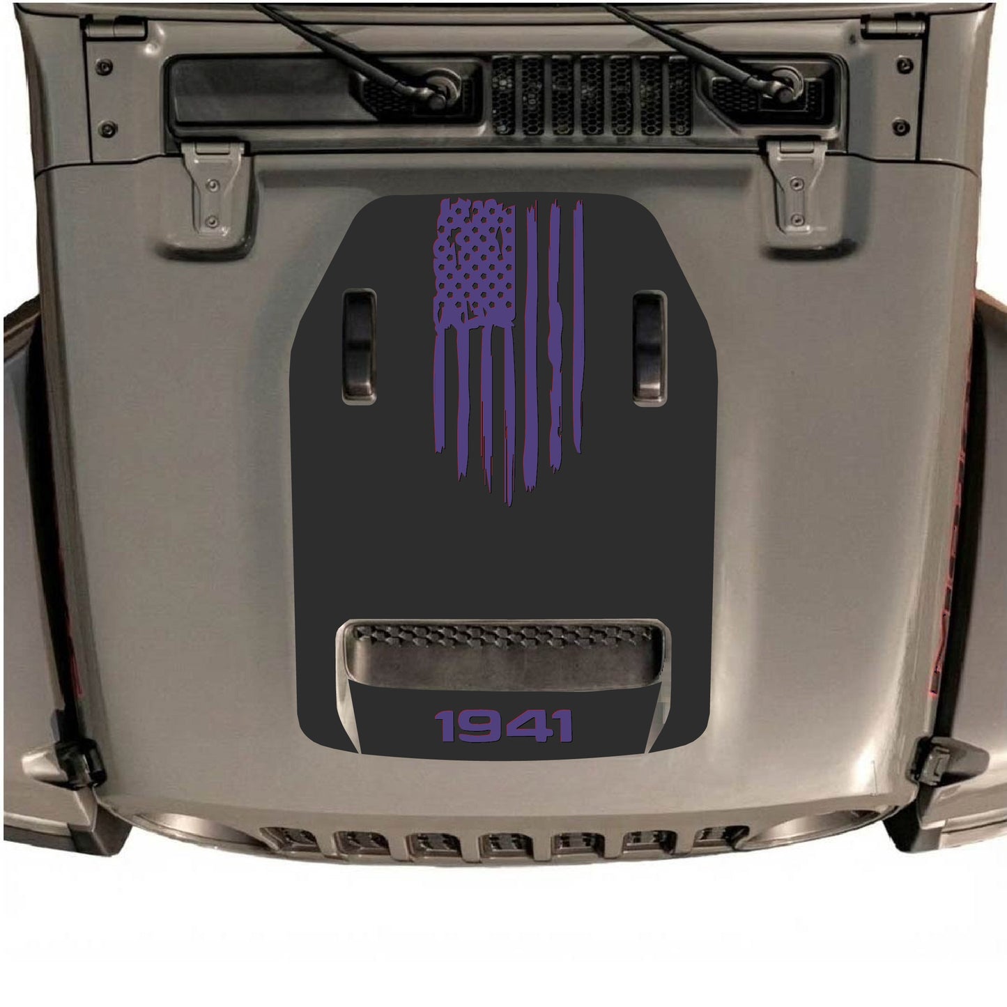 Hood Panel Decal/Sticker - 1941 America Flag Graphic Decal Graphic Kit - For Jeep JL JLU 392 2018 - Premium Vinyl