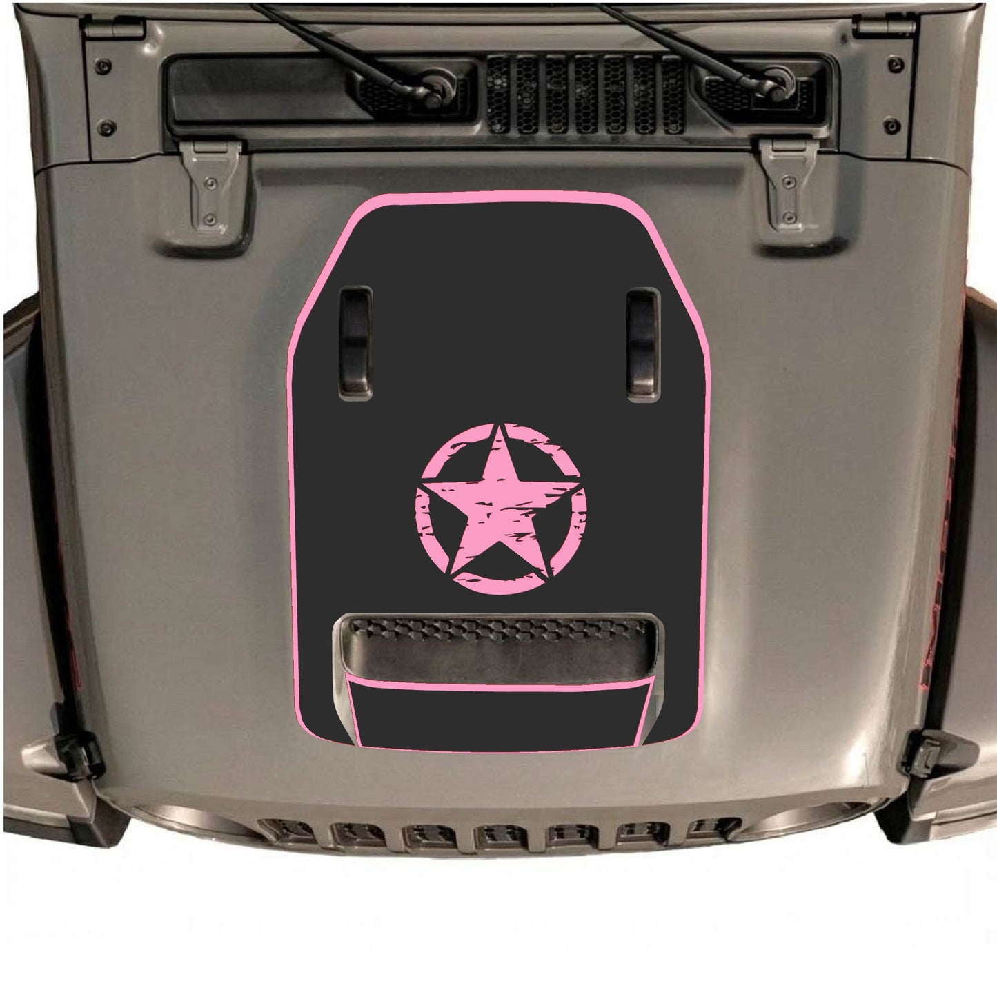 Hood Panel Decal/Sticker - Center Star with Border Graphic Decal Graphic Kit - For Jeep JL JLU 392 2018 - Premium Vinyl