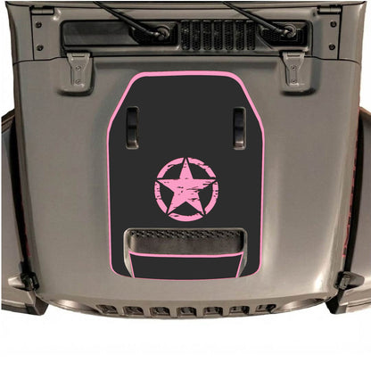 Hood Panel Decal/Sticker - Center Star with Border Graphic Decal Graphic Kit - For Jeep JL JLU 392 2018 - Premium Vinyl