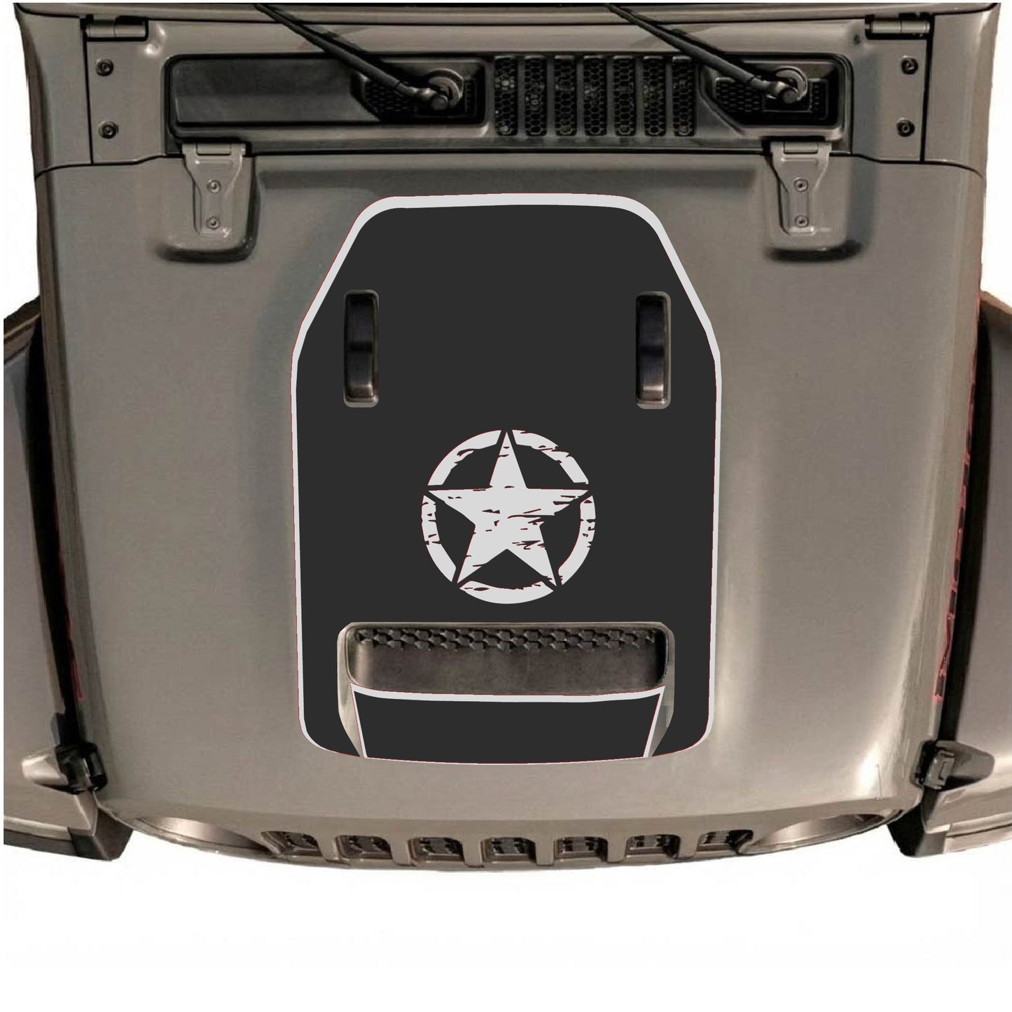 Hood Panel Decal/Sticker - Center Star with Border Graphic Decal Graphic Kit - For Jeep JL JLU 392 2018 - Premium Vinyl