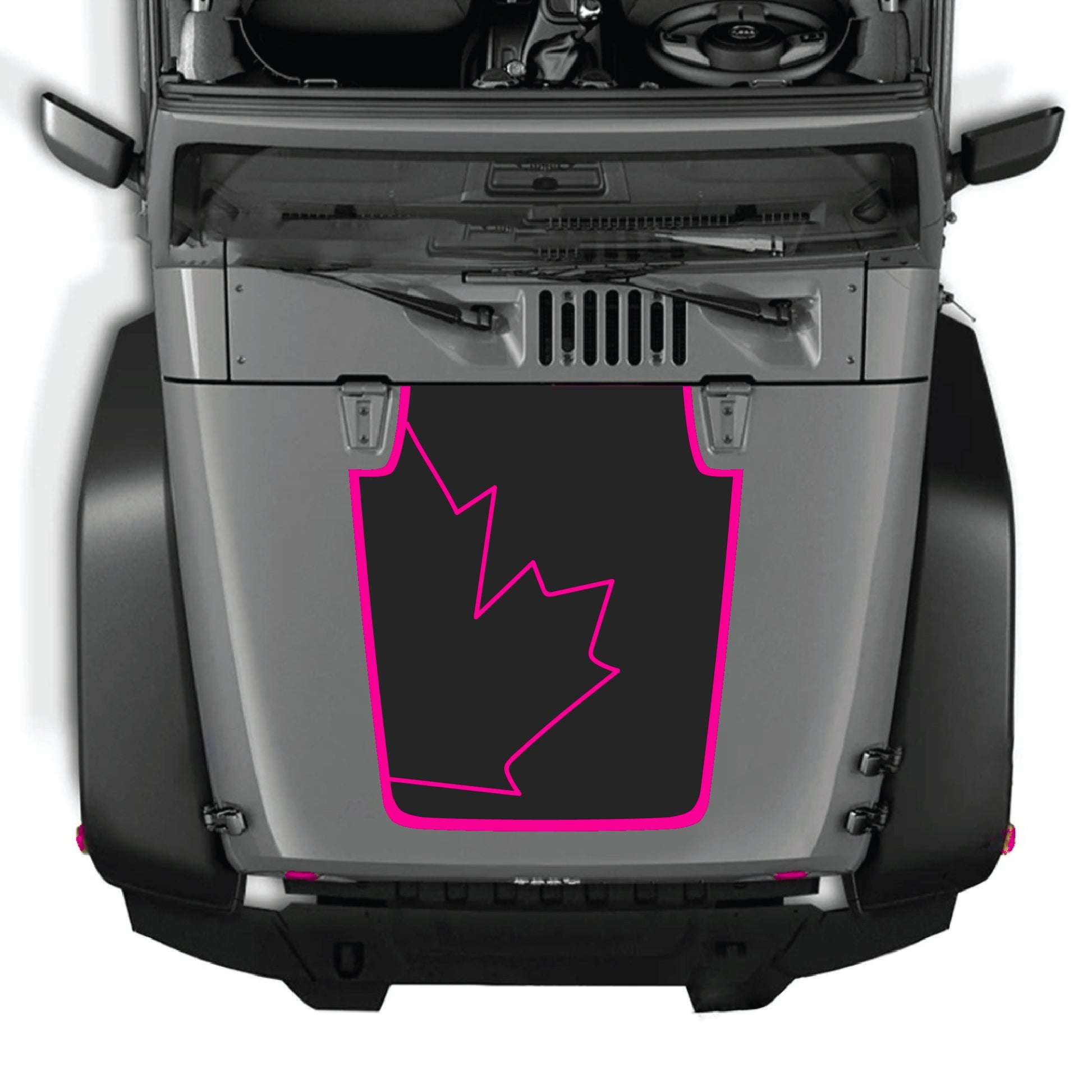 Canada full leaf hood decal with border for Jeep Wrangler JK JKU, made of premium vinyl by CarCode.