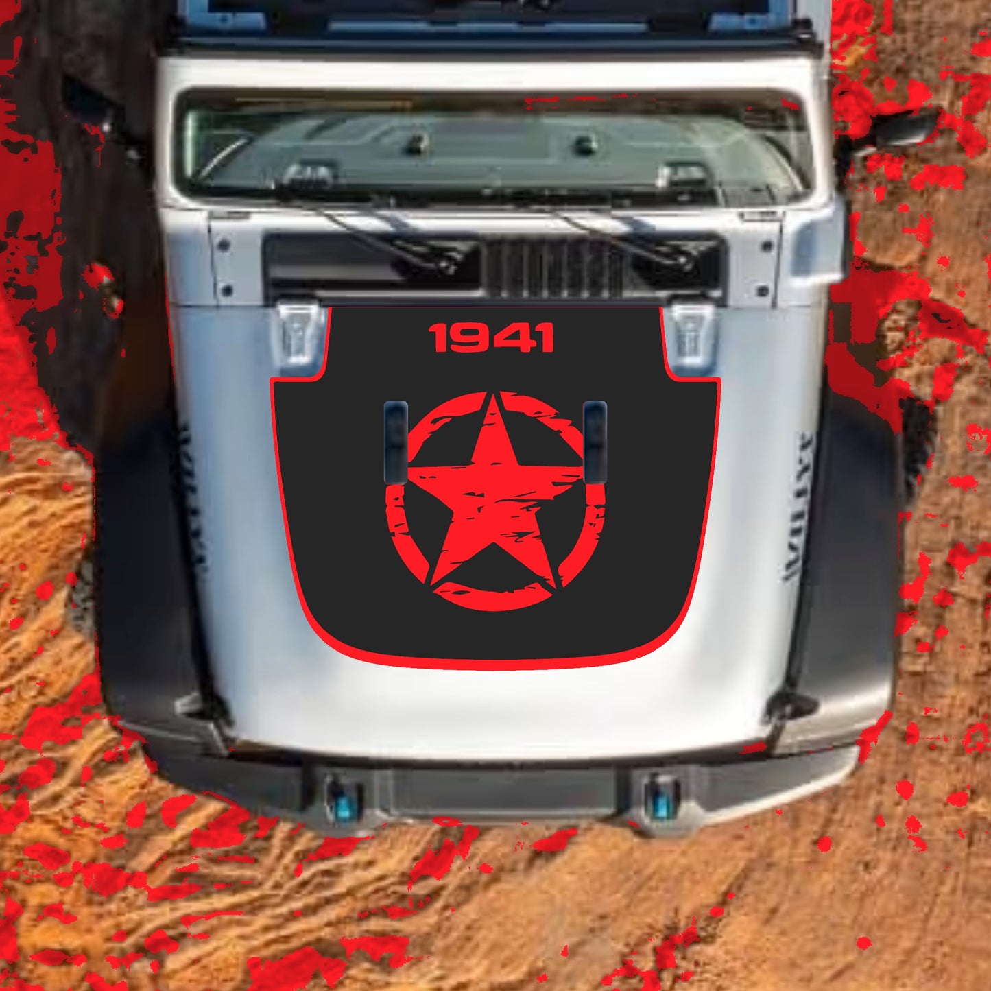 Hood Panel Decal/Sticker - Center Star 1941 with Border Graphic Decal Graphic Kit - For Jeep JL JLU Sahara 2018-2025 - Premium Vinyl