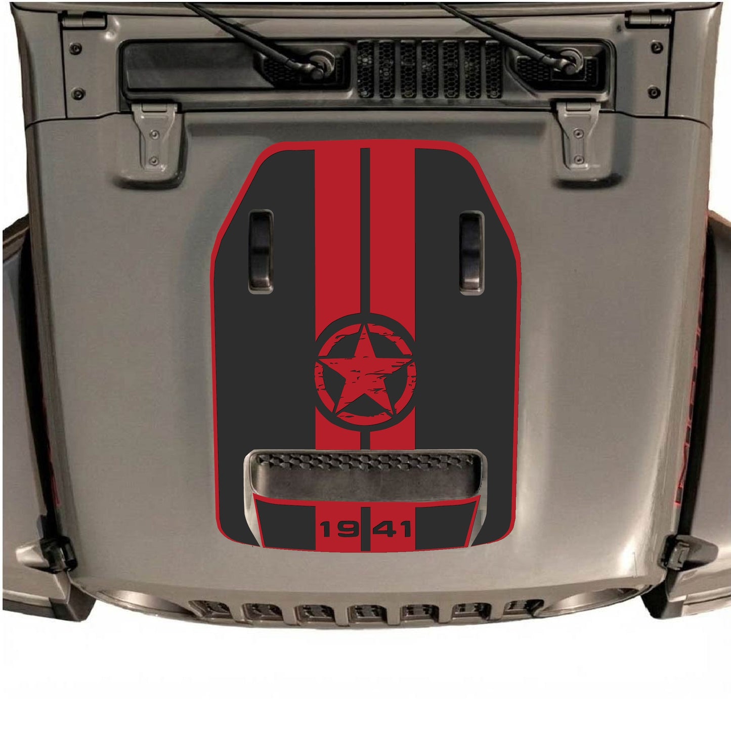 Hood Panel Decal/Sticker - 1941 Star & Stripes with Border Graphic Decal Graphic Kit - For Jeep JL JLU 392 2018 - Premium Vinyl