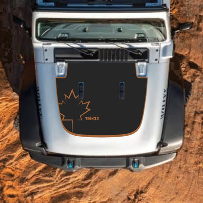 Hood Panel Decal/Sticker - Canada Leaf 1941 with Border Graphic Decal Graphic Kit - For Jeep JL JLU Sahara 2018-2025 - Premium Vinyl