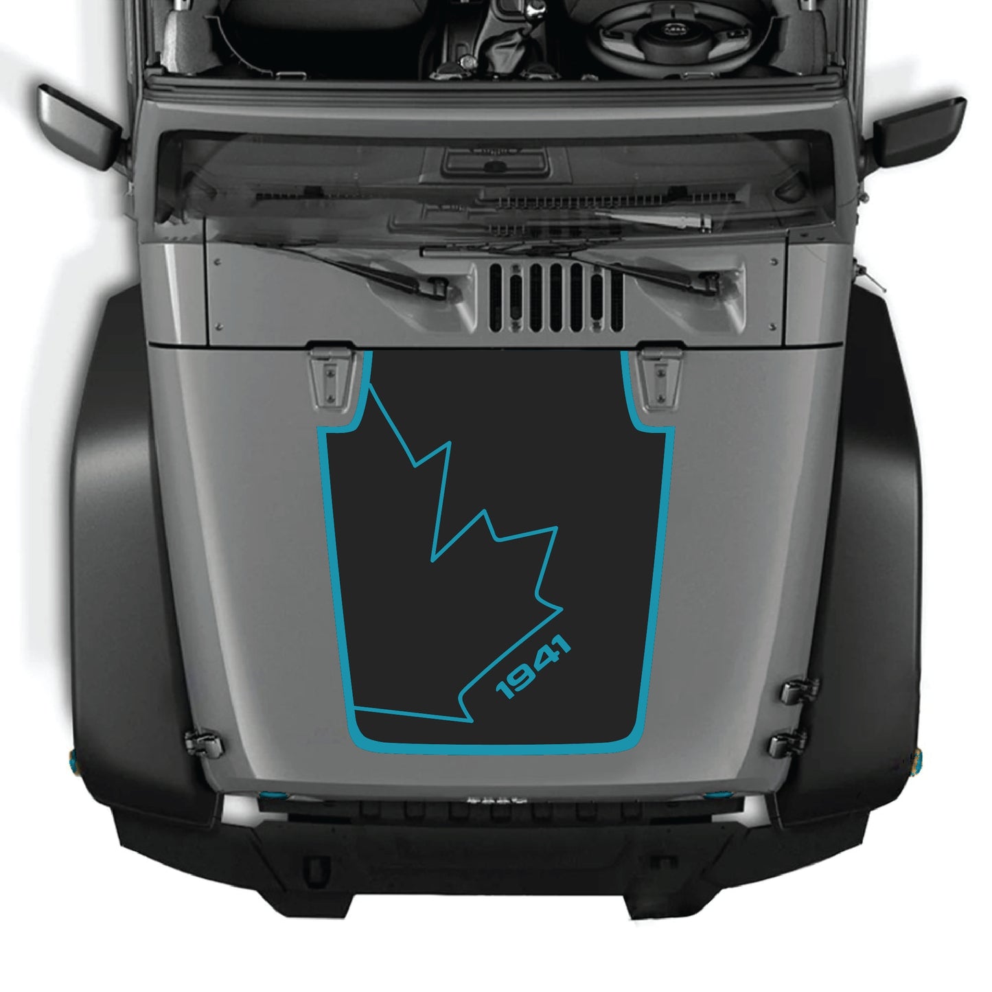 Canada full leaf hood decal with border graphic kit on Jeep Wrangler JK JKU, made of premium vinyl by CarCode.