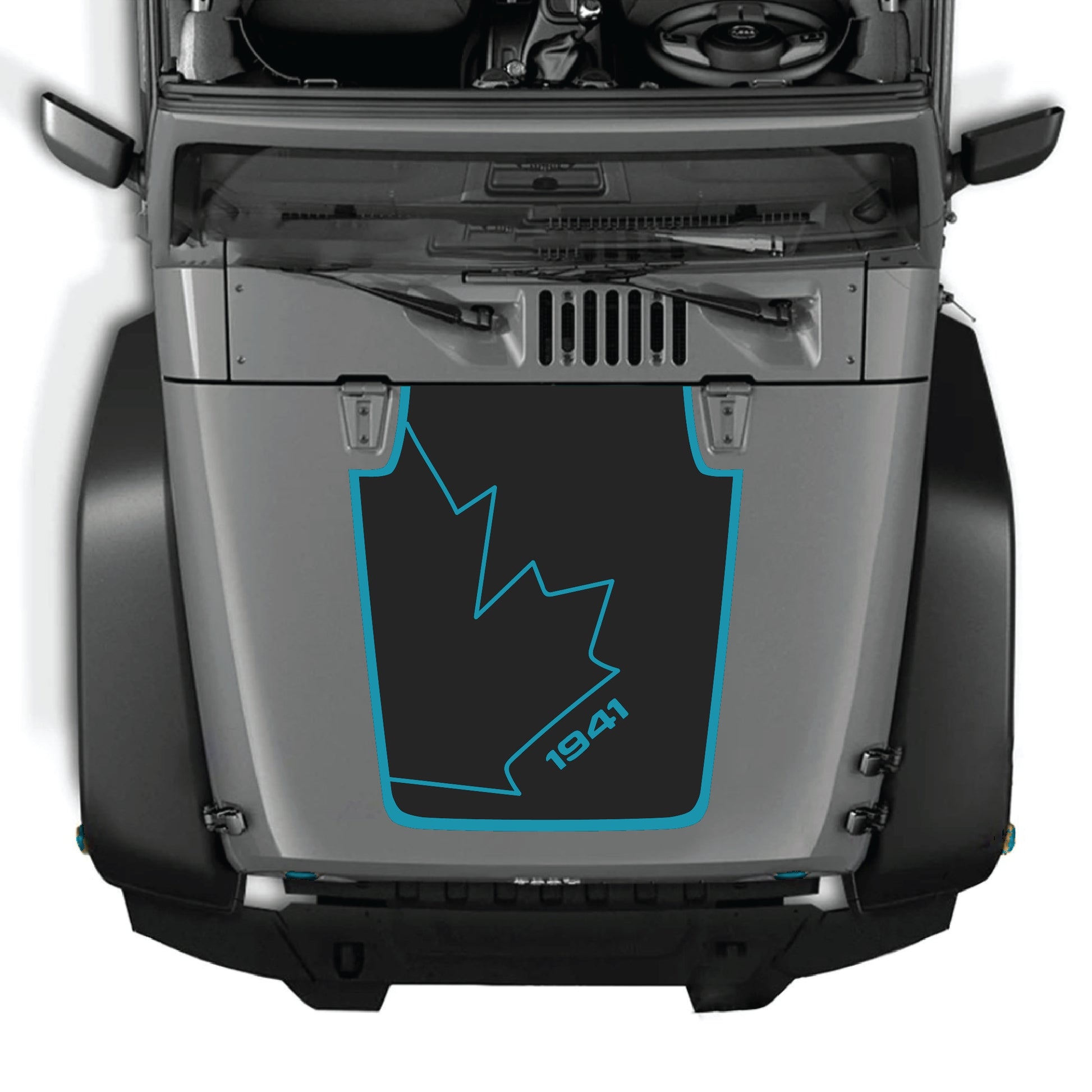 Canada full leaf hood decal with border graphic kit on Jeep Wrangler JK JKU, made of premium vinyl by CarCode.