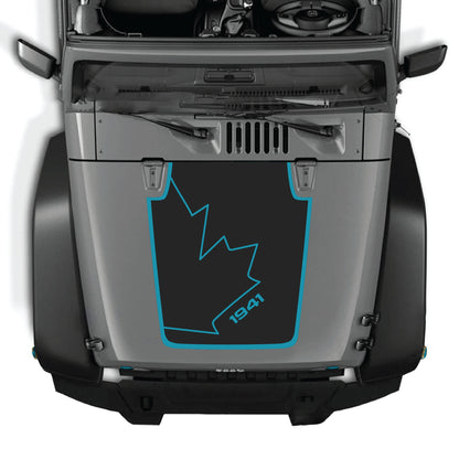 Canada full leaf hood decal with border graphic kit on Jeep Wrangler JK JKU, made of premium vinyl by CarCode.