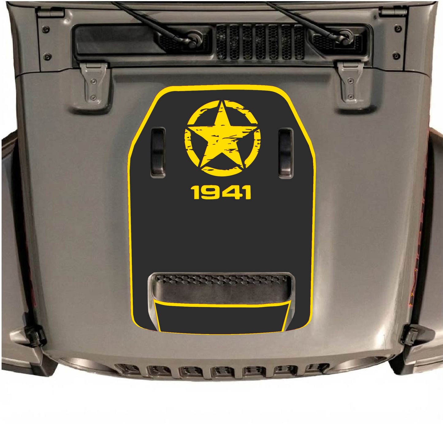 Hood Panel Decal/Sticker - 1941 Top Star with Border Graphic Decal Graphic Kit - For Jeep JL JLU 392 2018 - Premium Vinyl