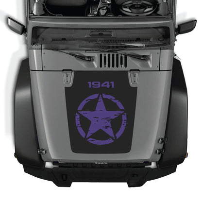 Full star hood decal graphic kit for Jeep Wrangler JK JKU 2007-2018, premium vinyl CarCode hood panel sticker.