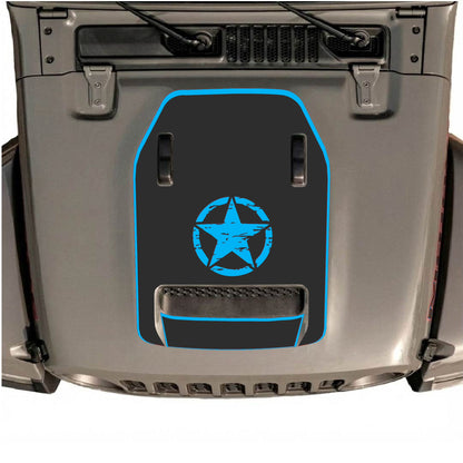 Hood Panel Decal/Sticker - Center Star with Border Graphic Decal Graphic Kit - For Jeep JL JLU 392 2018 - Premium Vinyl