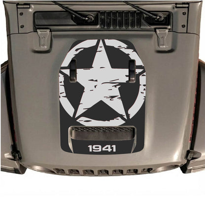 Hood Panel Decal/Sticker - 1941 Full Star Graphic Decal Graphic Kit - For Jeep JL JLU 392 2018 - Premium Vinyl