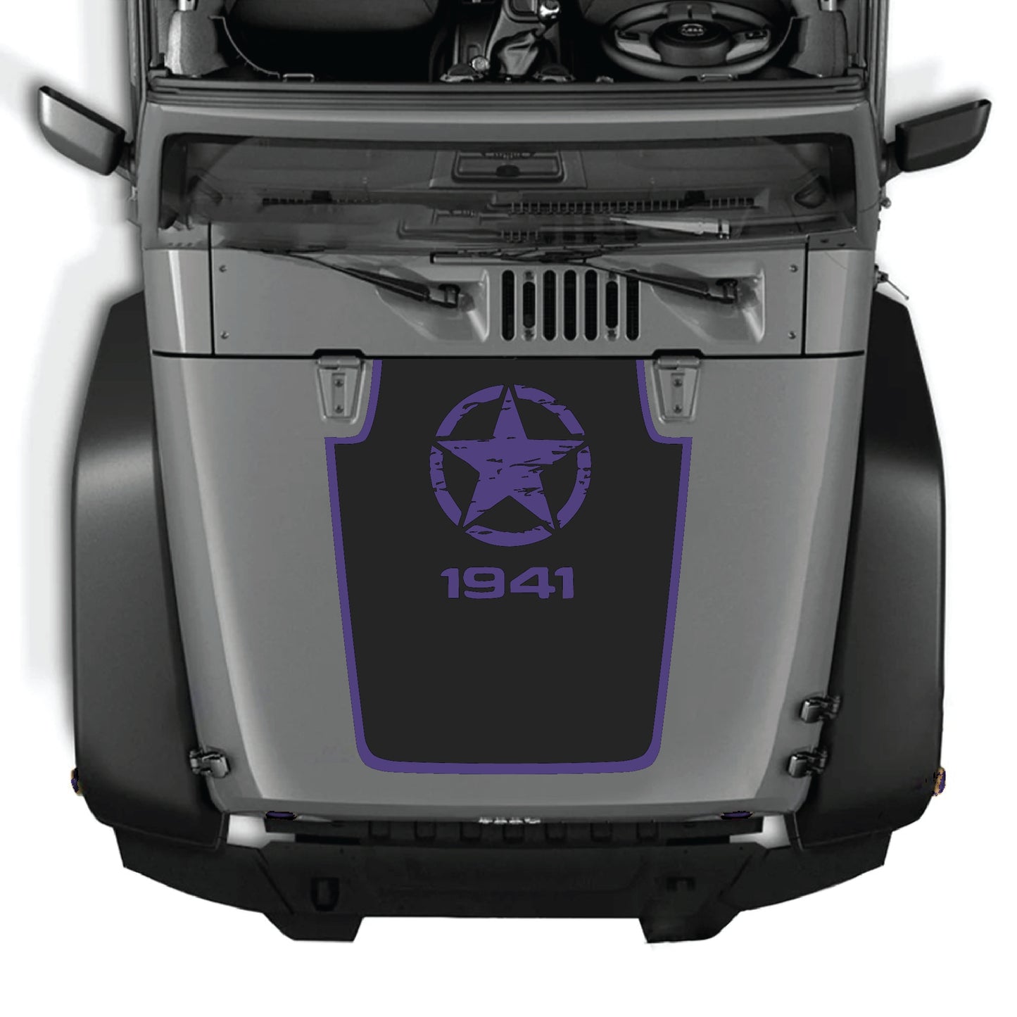 Jeep Wrangler JK JKU hood decal featuring Top Star 1941 with border graphic, made of premium vinyl by CarCode.