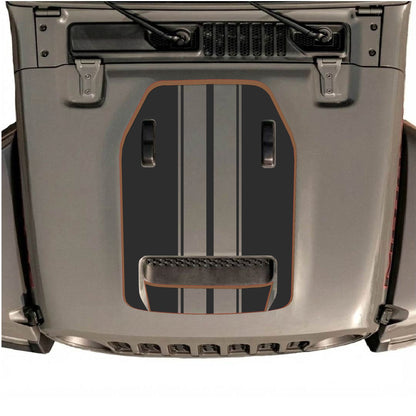 Hood Panel Decal/Sticker - Stripes with Border Graphic Decal Graphic Kit - For Jeep JL JLU 392 2018 - Premium Vinyl