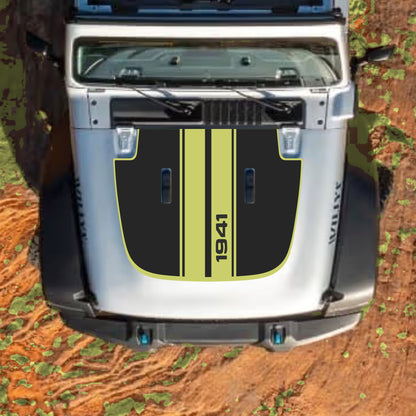 Hood Panel Decal/Sticker - 1941 Stripes with Border Graphic Decal Graphic Kit - For Jeep JL JLU Sahara 2018-2025 - Premium Vinyl