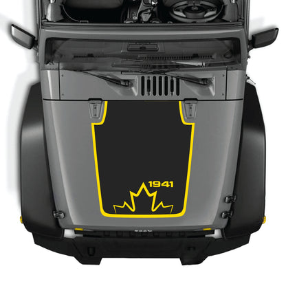 Canada 1941 hood decal with border graphic kit for Jeep Wrangler JK JKU 2007-2018, made from premium vinyl by CarCode.