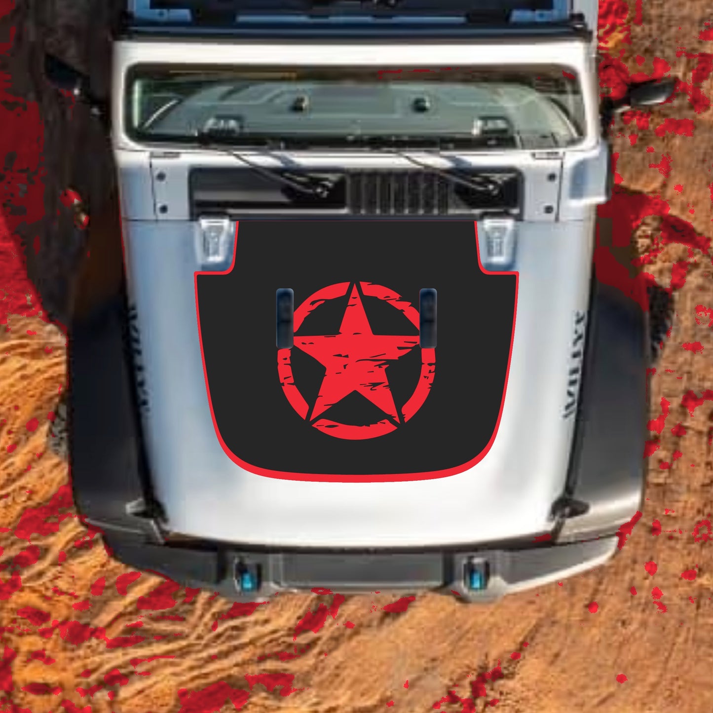 Hood Panel Decal/Sticker - Center Star with Border Graphic Decal Graphic Kit - For Jeep JL JLU Sahara 2018-2025 - Premium Vinyl
