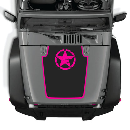 Jeep Wrangler JK JKU hood decal with a top star and border graphic, made of premium vinyl by CarCode.