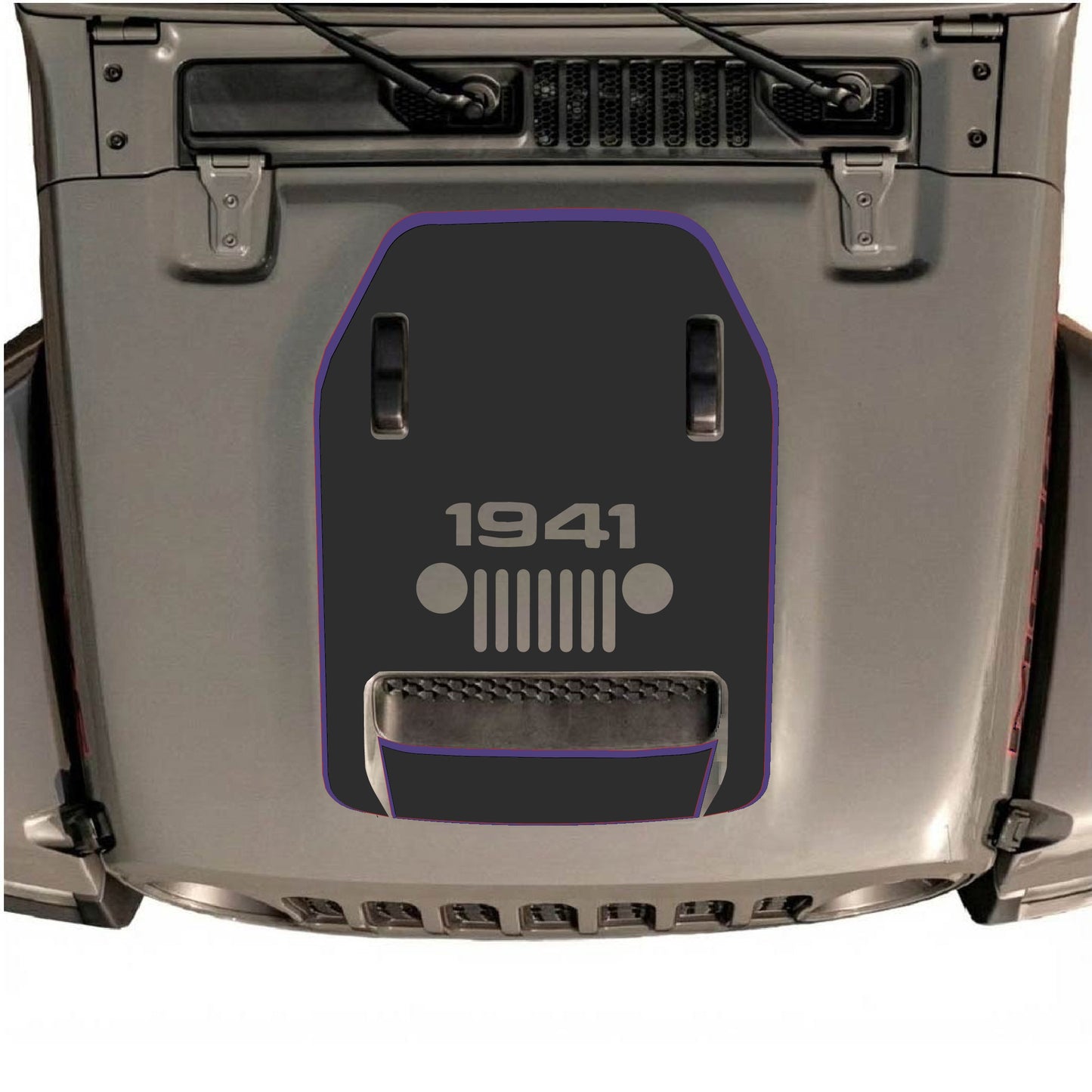 Hood Panel Decal/Sticker - 1941 Center Grill with Border Graphic Decal Graphic Kit - For Jeep JL JLU 392 2018 - Premium Vinyl