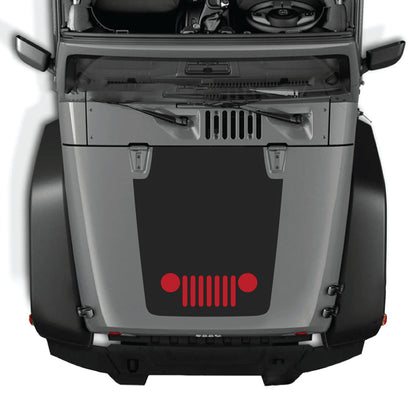 Jeep Wrangler JK hood decal by CarCode, center grill graphic sticker in premium vinyl, designed for 2007-2018 models.
