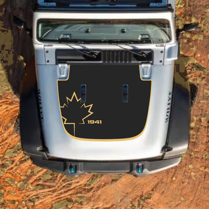 Hood Panel Decal/Sticker - Canada Leaf 1941 with Border Graphic Decal Graphic Kit - For Jeep JL JLU Sahara 2018-2025 - Premium Vinyl
