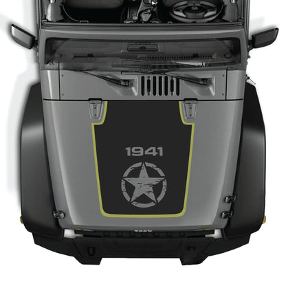 calcomanía para el capó del Jeep Wrangler JK JKU 2007-2018 con gráfico de estrella central de CarCode, hecha de vinilo premium para un aspecto elegante.