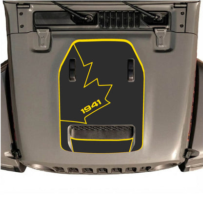Hood Panel Decal/Sticker - 1941 Canada Full Leaf with Border Graphic Decal Graphic Kit - For Jeep JL JLU 392 2018 - Premium Vinyl