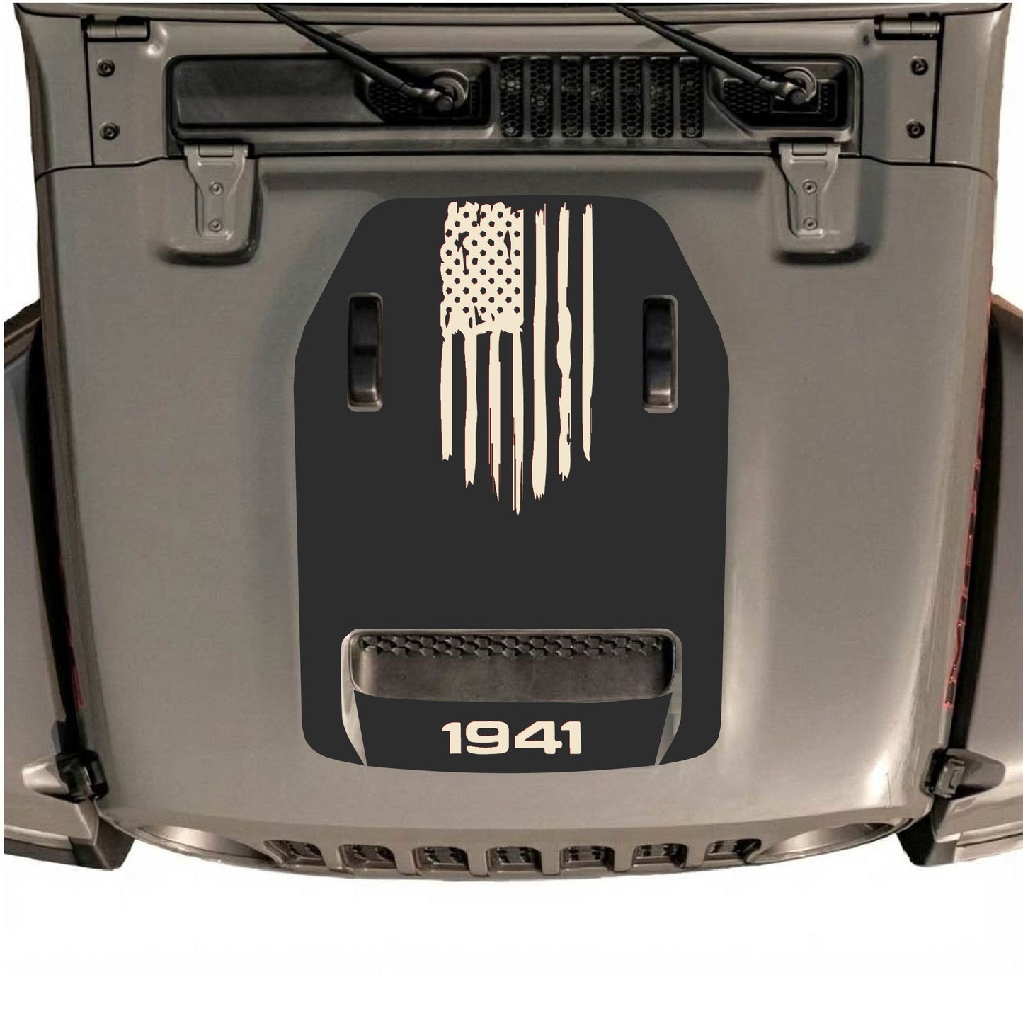 Hood Panel Decal/Sticker - 1941 America Flag Graphic Decal Graphic Kit - For Jeep JL JLU 392 2018 - Premium Vinyl