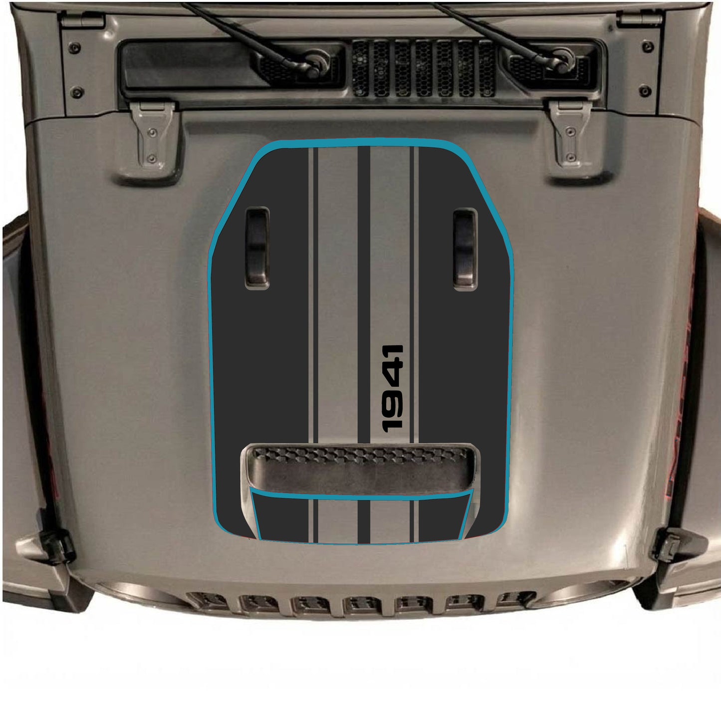 Hood Panel Decal/Sticker - Black 1941 Stripes with Border Graphic Decal Graphic Kit - For Jeep JL JLU 392 2018 - Premium Vinyl