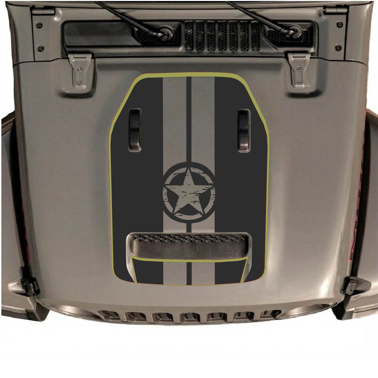 Hood Panel Decal/Sticker - Star and Stripes with Border Graphic Decal Graphic Kit - For Jeep JL JLU 392 2018 - Premium Vinyl