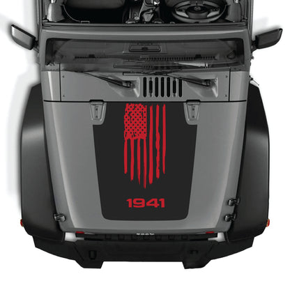 American flag hood decal for Jeep Wrangler JK JKU, 2007-2018, CarCode premium vinyl graphic kit on vehicle hood