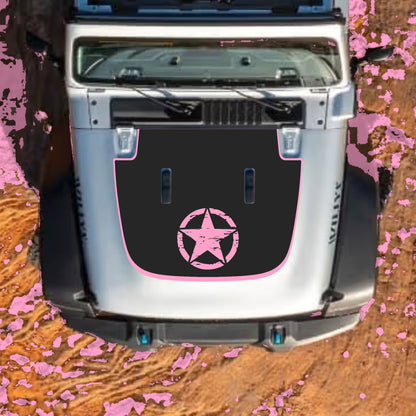Hood Panel Decal/Sticker - Full Star with Border Graphic Decal Graphic Kit - For Jeep JL JLU Sahara 2018-2025 - Premium Vinyl