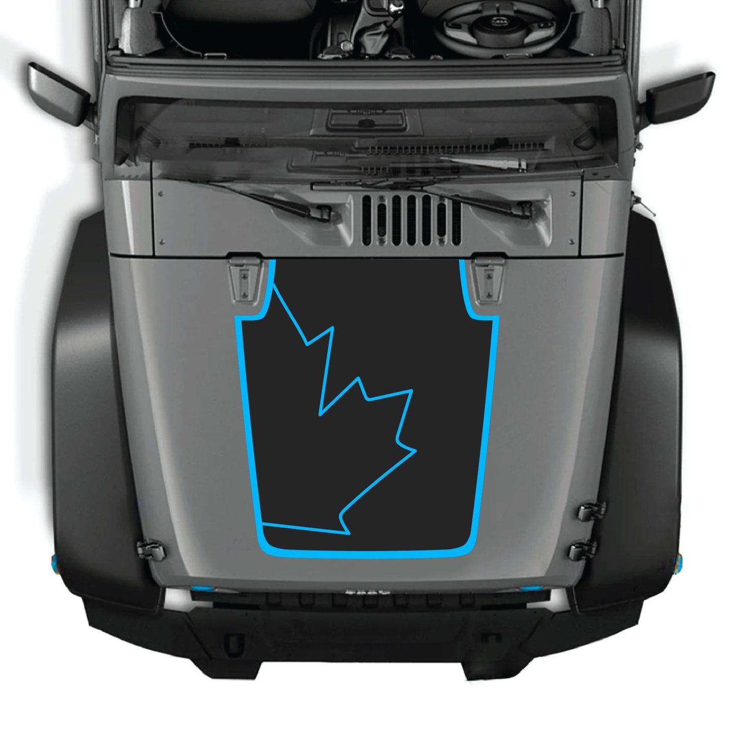 Canada full leaf hood decal with border, CarCode vinyl graphic kit on a Jeep Wrangler JK JKU 2007-2018.