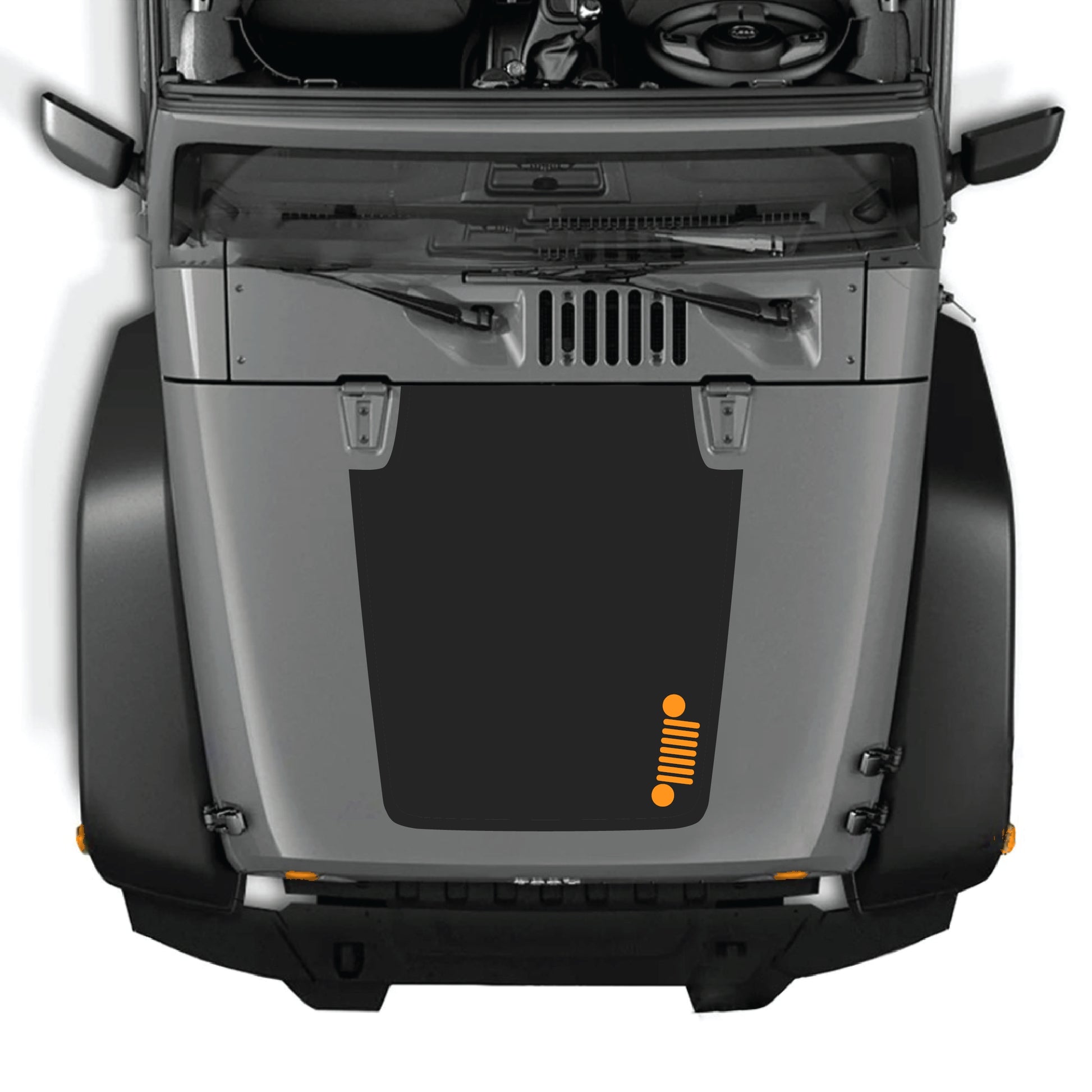 Right side Jeep Wrangler JK JKU hood decal graphic kit by CarCode, featuring premium vinyl hood panel sticker with bold design.