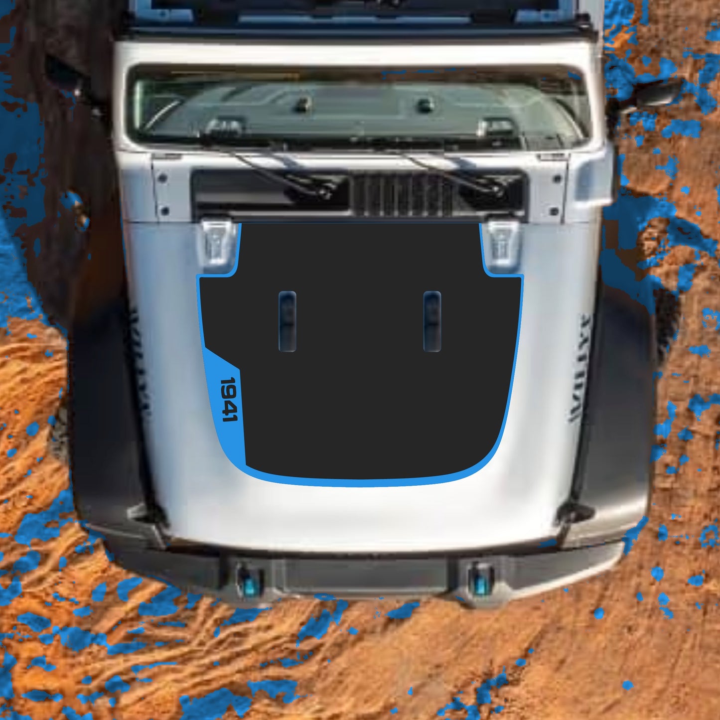 Hood Panel Decal/Sticker - Left Side 1941 with Border Graphic Decal Graphic Kit - For Jeep JL JLU Sahara 2018-2025 - Premium Vinyl