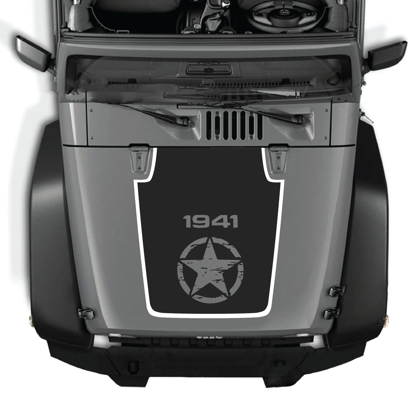 Jeep Wrangler JK calcomanía para cofre con estrella central en vinilo negro premium, para modelos 2007-2018 de CarCode.