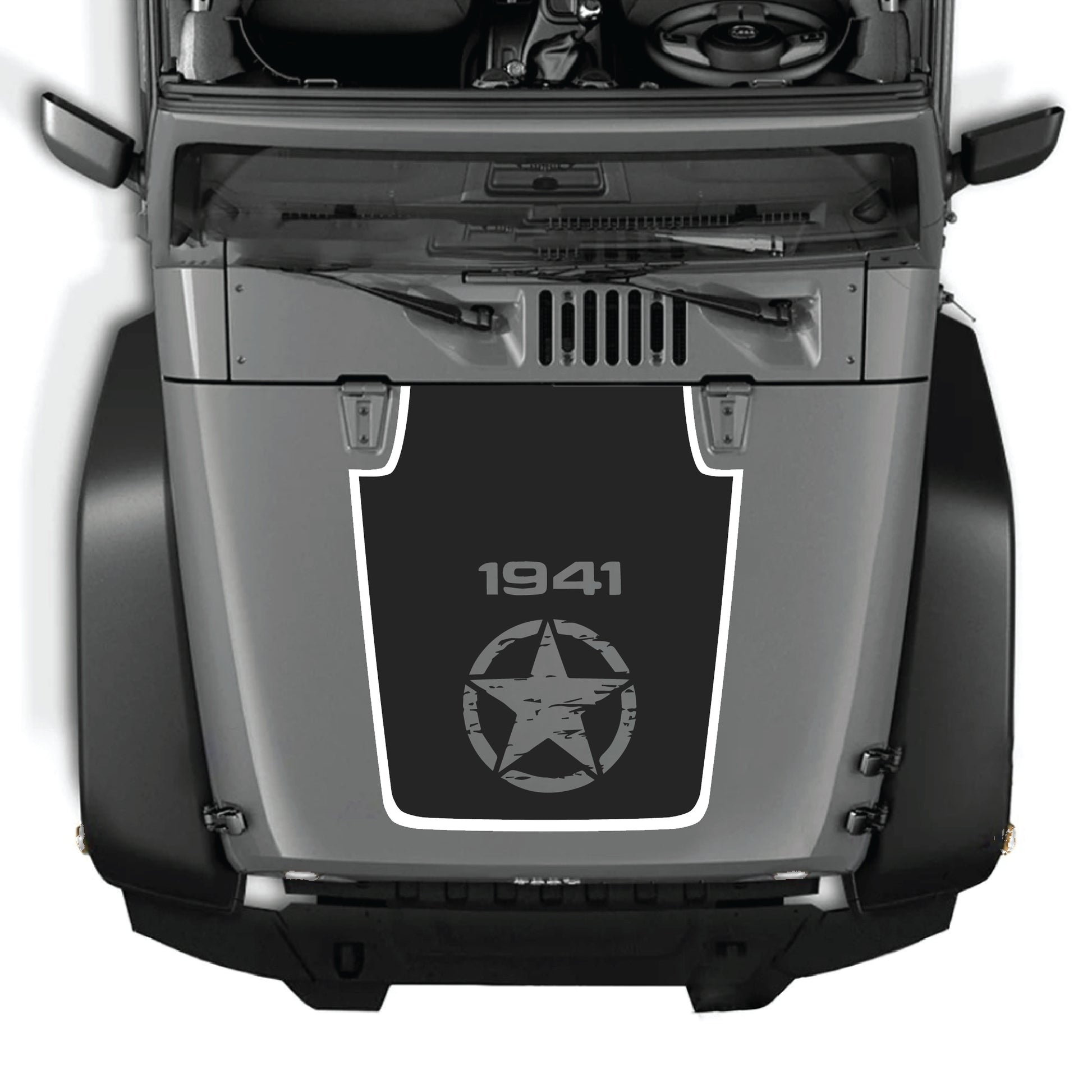 Jeep Wrangler JK calcomanía para cofre con estrella central en vinilo negro premium, para modelos 2007-2018 de CarCode.