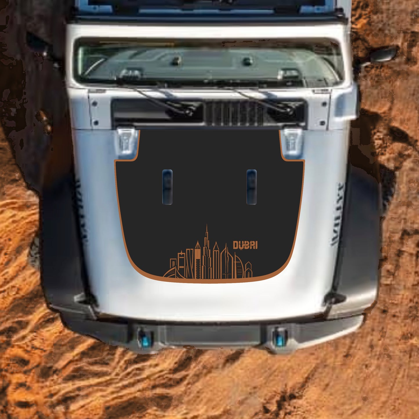 Hood Panel Decal/Sticker - Dubai with Border Graphic Decal Graphic Kit - For Jeep JL JLU Sahara 2018-2025 - Premium Vinyl